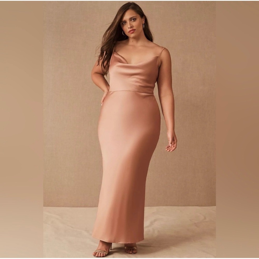 BHLDN NWT Satin Cowl Neck Midi Dress Rose Gold Pink Plus Size 18W Slit Formal
